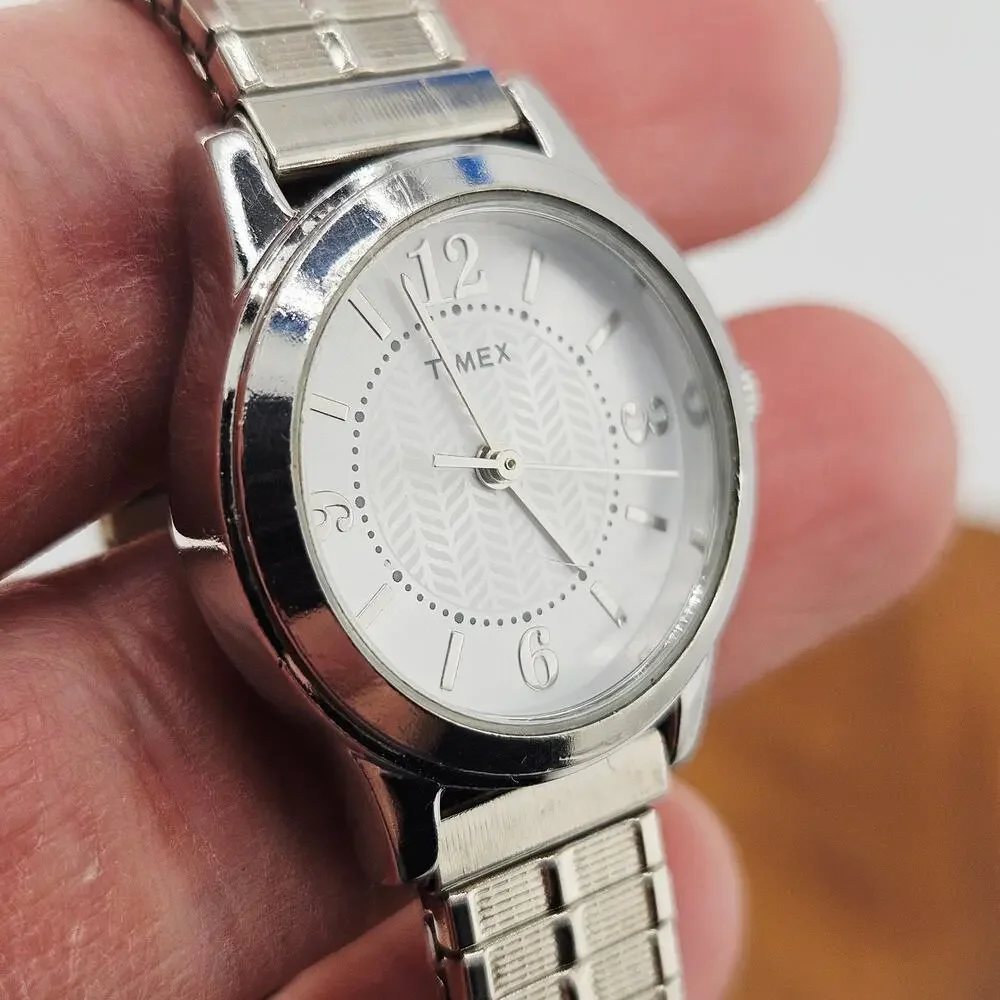 Timex Silver Tone Analog Watch Stretch Band Simple Basic Casual Everyday